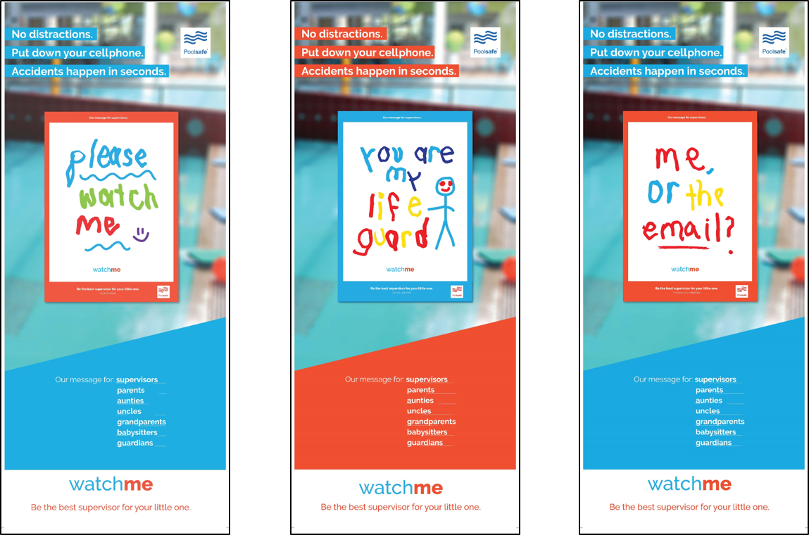Image of poolsafe banners with the copy: Please watch me